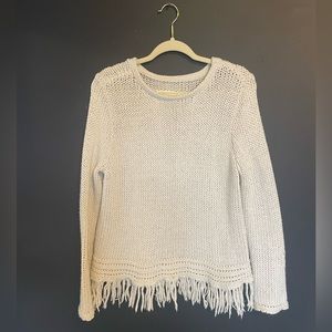 cream fringe crewneck sweater